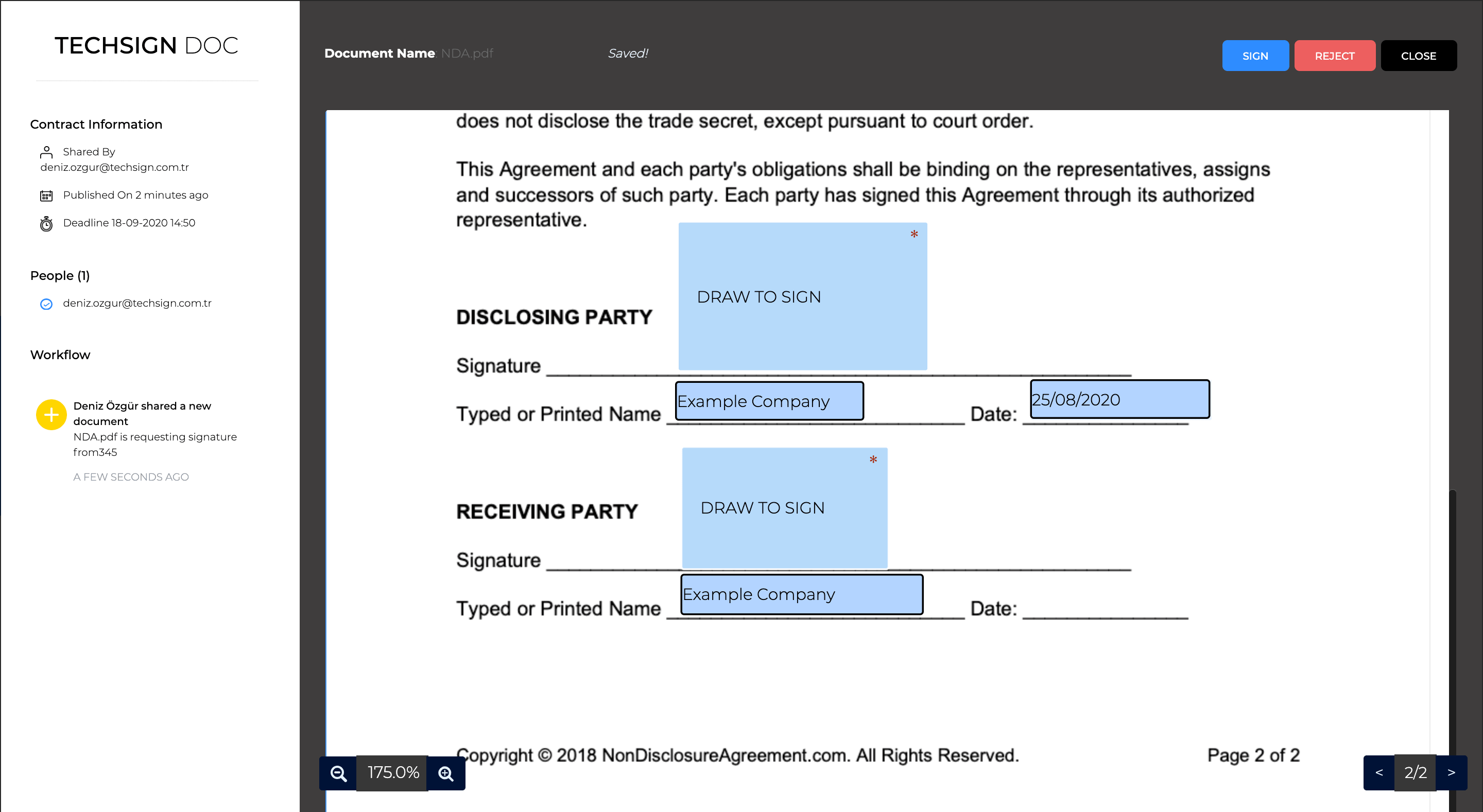 Techsign DOC online document signing tab