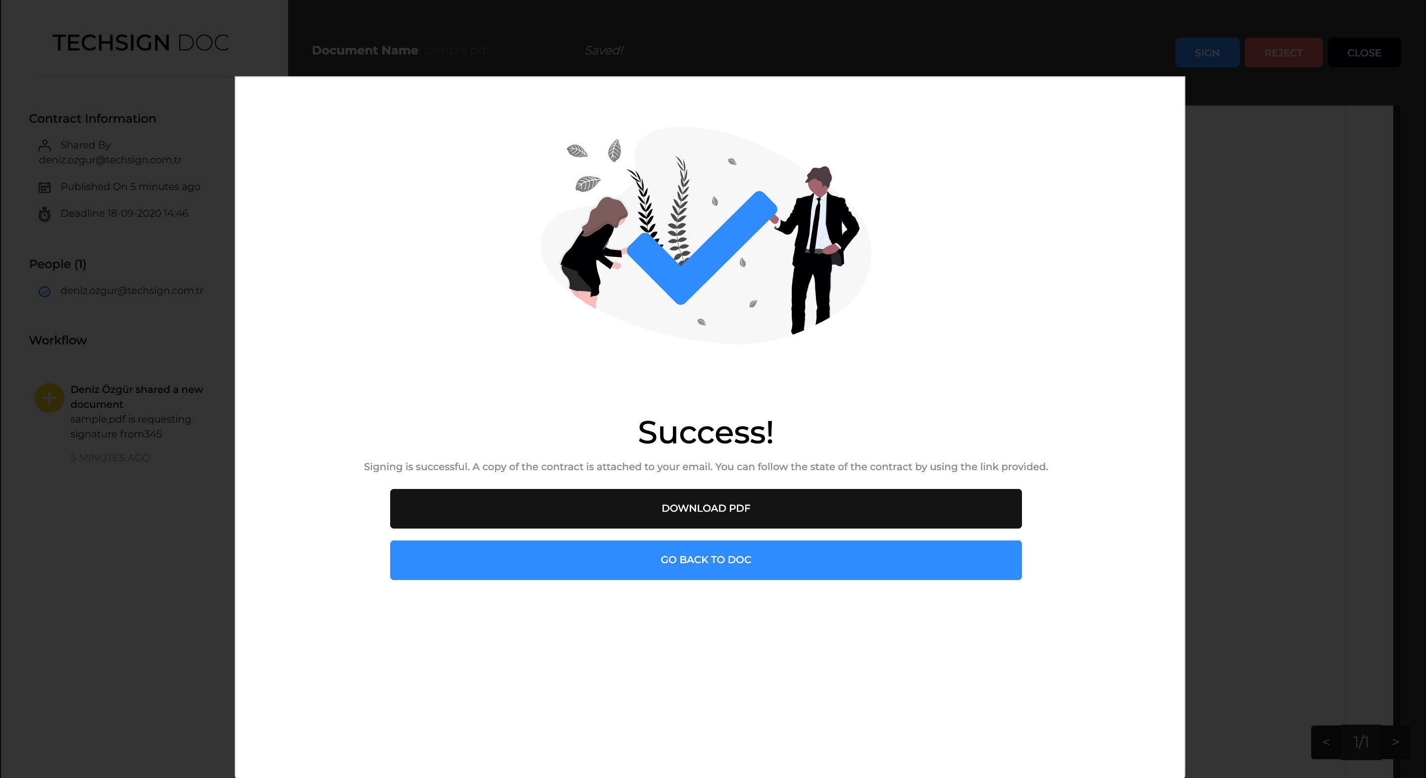 Techsign DOC Dashboard Submitting Signed Document