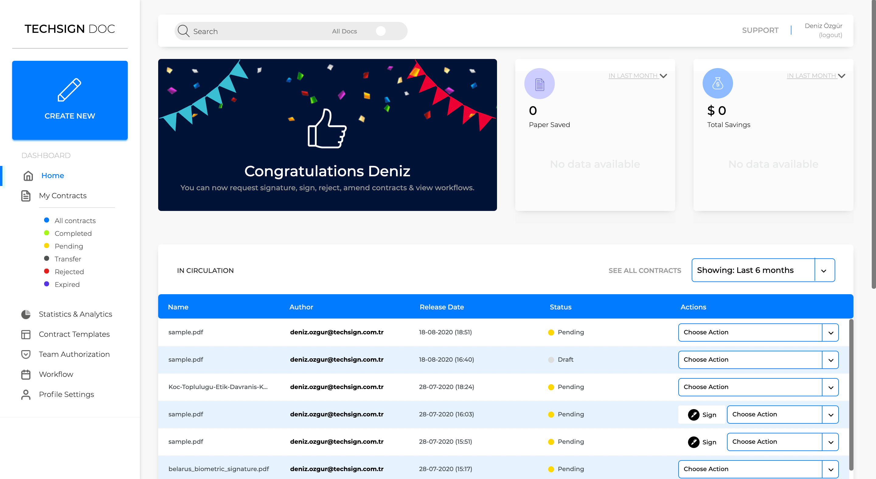 Techsign DOC Document Signing Platform Dashboard