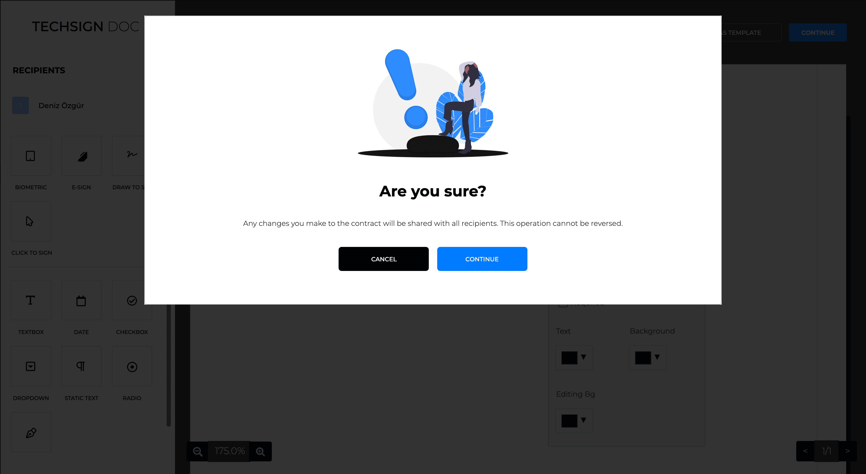 Techsign DOC Dashboard editing files and placing electronic signatures